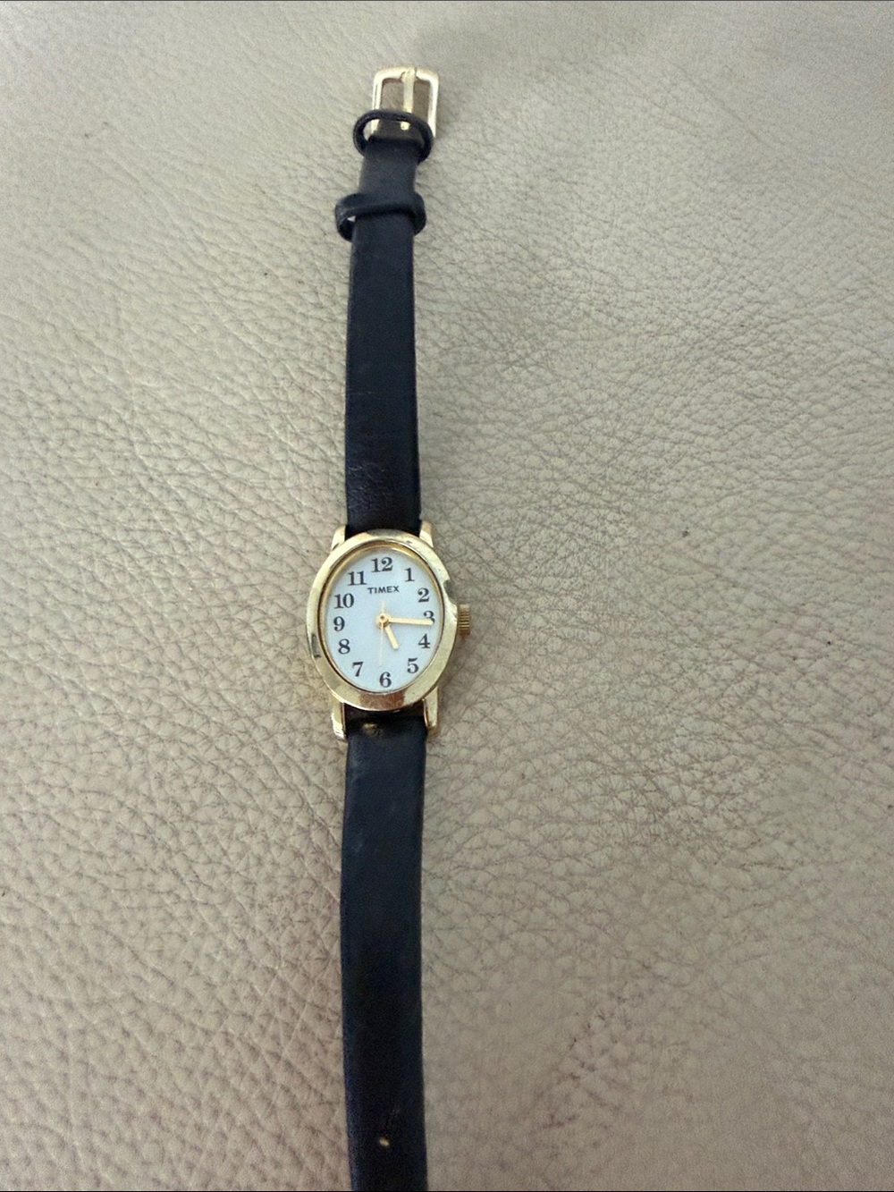Timex Women's Gold-Tone Case Watch Black Leather Strap need battery